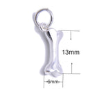 925 Sterling Silver Dog Bone Pendant Charm Size 6x13mm 2Pcs per Bag