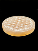 Orange Selenite Crystal Round Charging Plate Flower of Life Size 3.25" Inches