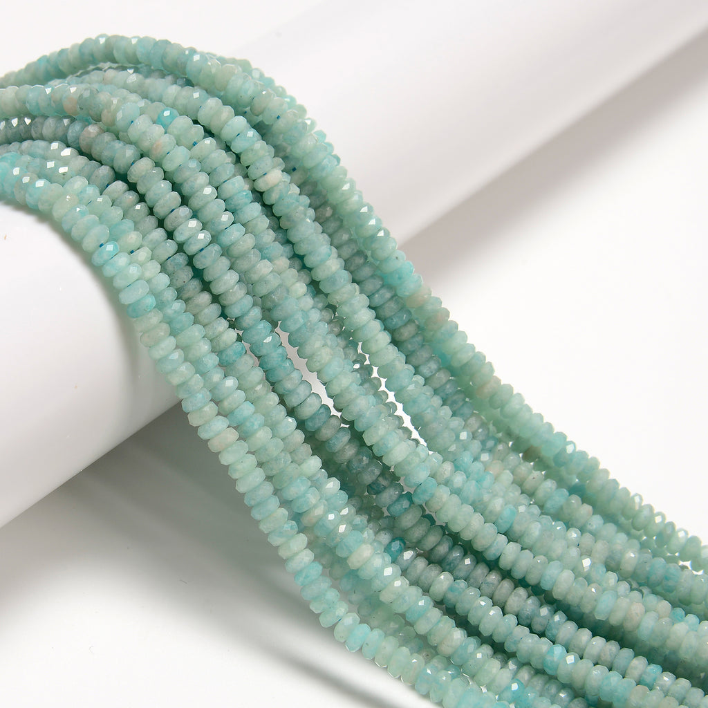 15 Inches - So Gorgeous High Quality Sky Blue Natural - AMZONITE - German Cut Faceted Rondell Beads Huge good Size - 7 mm