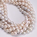 Fresh Water Pearl White Potato Button Beads Size 10-11mm 15" Strand