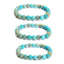 Light Blue Sea Sediment Jasper Round Beaded Bracelet 8mm 7.5'' Length 3 PCS/Set