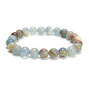 Lemurian Aquatine Calcite Smooth Round Beaded Bracelet 8mm 7.5''Length 3 PCS/Set