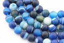 2.0mm Hole Blue Stripe Agate Matte Round Beads 8mm 10mm 15.5" Strand