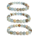 Lemurian Aquatine Calcite Smooth Round Beaded Bracelet 8mm 7.5''Length 3 PCS/Set