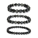 Gray Eagle's Eye Smooth Round Beaded Bracelet 6mm 8mm 10mm 7.5''Length 3 PCS/Set