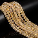 Natural Grade A Golden Rutilated Quartz Smooth Round Beads 6mm 8mm 15.5'' Strand