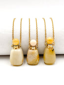 Natural Yellow Opal Necklace Flat Bottom Perfume Bottle & Golden Chain
