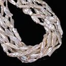 Natural White Fresh Water Keshi Pearl Long Stick Shape Beads 7-8x23-35mm 15" Str