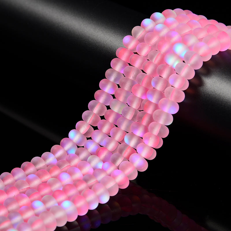 Pink Mystic Mermaid Glass Matte Rondelle Beads Size 4x6mm 5x8mm 15.5'' Strand