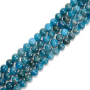 Grade A Natural Blue Apatite Smooth Round Beads Size 6mm 8mm 10mm 15.5'' Strand