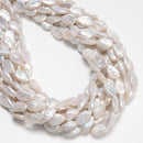 Natural White Fresh Water Pearl Flat Teardrop Shape Beads 10x14mm 15'' Strand
