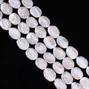 Natural White Fresh Water Pearl Flat Oval Shape Beads Size 15x18mm 15'' Strand
