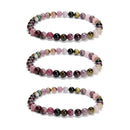 Light Multi Tourmaline Smooth Round Beaded Bracelet 6mm 7.5'' Length 3 PCS/Set