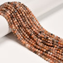Natural Peach Moonstone Faceted Round Beads Size 2mm 3mm 4mm 15.5" Strand