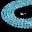 Blue Crackled Chalcedony Smooth Round Beads 6mm 8mm 10mm 12mm 15.5" Strand