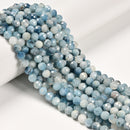 Natural Dark Blue Aquamarine Faceted Round Beads Size 6mm 15.5'' Strand
