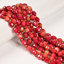 Apple Coral Color Dyed Jade Faceted Rice Beads Size 8x10mm 15.5'' Strand