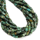 Natural African Turquoise Cylinder Tube with Rondelle Beads 6x10mm 15.5'' Strand