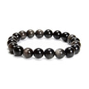 Silver Obsidian Smooth Round Beaded Bracelet 6mm 8mm 10mm 7.5'' Length 3 PCS/Set