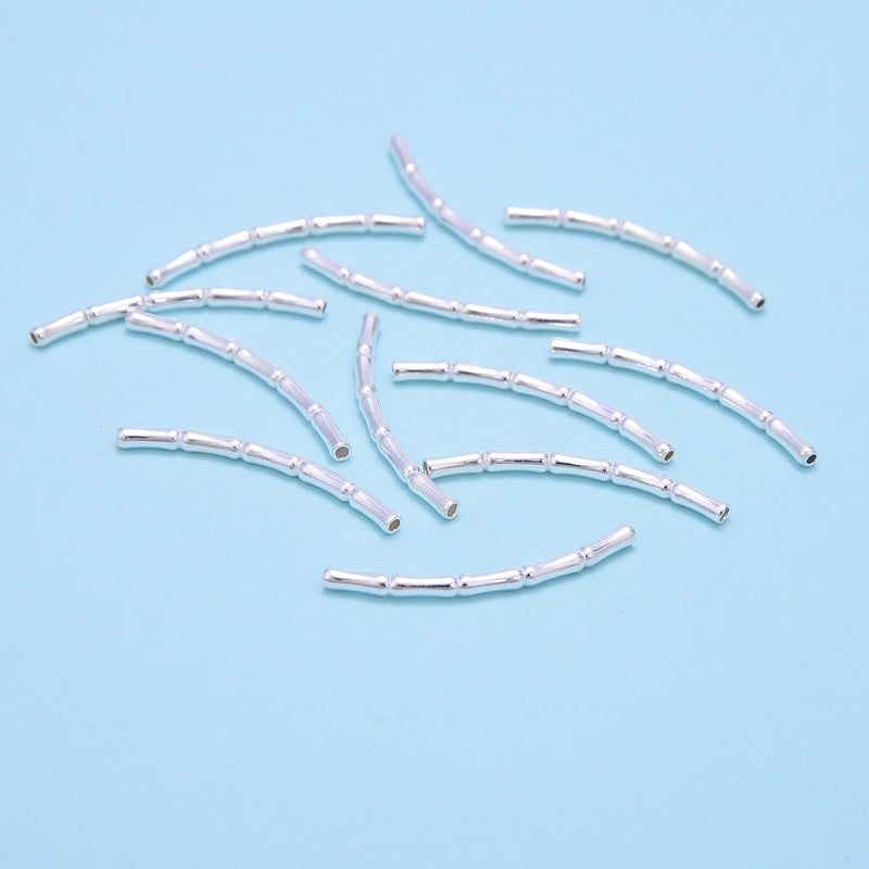 925 Sterling Silver Bamboo Curved Tube Beads Size 2x30mm 5 Pieces Per Bag