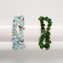 Natural Larimar/ Diopside Chips Beads Beaded Bracelet Size 5-8mm 7"-8.5'' Length