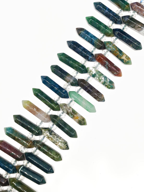 India Agate Top Drilled Faceted Double Point Size 8x32mm 15.5" Strand