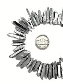 Metallic Silver Coated Quartz Top Drill Points Beads Size 16-30mm 15.5" Strand