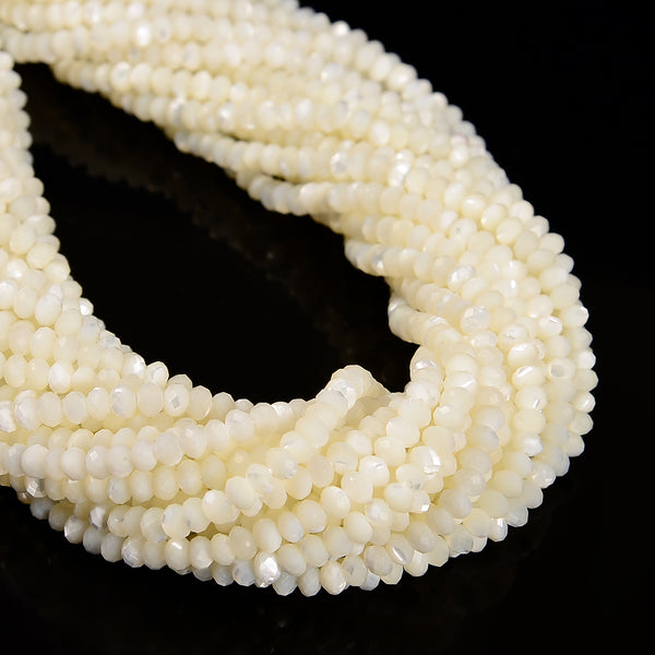 Iridescent White MOP Shell Faceted Rondelle Beads Size 3x4mm 15.5'' Strand