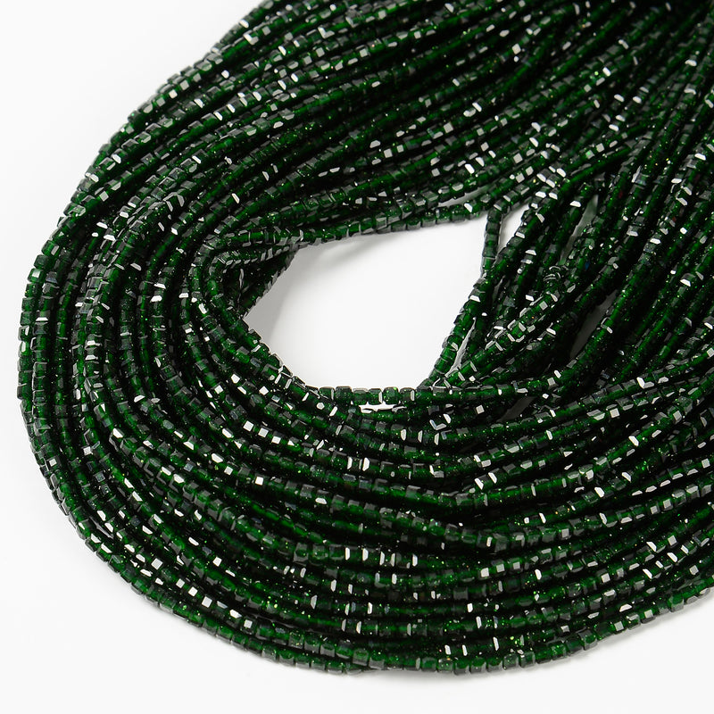 Green Sandstone Faceted Rubik's Cube Beads Size 2mm 15.5'' Strand