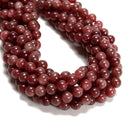 Natural Dark Red Strawberry Quartz Smooth Round Beads Size 6mm 8mm 10mm 15.5'' Strand