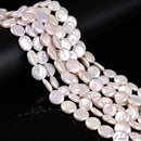 Grade AAA Natural White Fresh Water Pearl Coin Shape Beads 13-14mm 15.5'' Strand