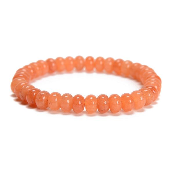 Orange Color Dyed Jade Smooth Rondelle Beaded Bracelet Size 5x8mm 7.5'' Length