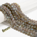 Natural Yellow Gray Labradorite Smooth Round Beads Size 6mm 8mm 10mm 15.5'' Strd