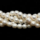 2.0mm Hole White Fresh Water Pearl Oval Rice Shape Beads Size 10x11mm 15.5''Strd