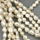 2.0mm Hole White Fresh Water Pearl Side Drill Nugget Beads Size 10-11mm 8'' Strd