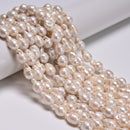 Natural White Fresh Water Pearl Ringed Baroque Shape Beads 9-10x12-15mm 15.5"Str