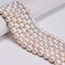 Fresh Water Pearl White Potato Button Beads Size 10-11mm 15" Strand