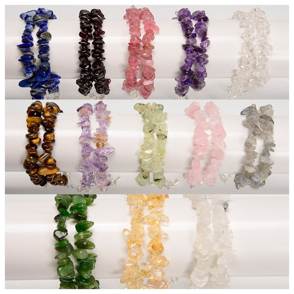 01-Mixed Gemstone Chips Bracelet With Silver Plated Clasp Size 5-8mm 7.5''Length