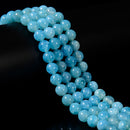 Blue Crackled Chalcedony Smooth Round Beads 6mm 8mm 10mm 12mm 15.5" Strand