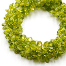 Natural Peridot Faceted Flat Teardrop Beads Size 5x7mm 16" Strand