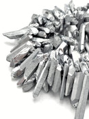 Metallic Silver Coated Quartz Top Drill Points Beads Size 16-30mm 15.5" Strand