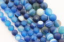 2.0mm Hole Blue Stripe Agate Matte Round Beads 8mm 10mm 15.5" Strand