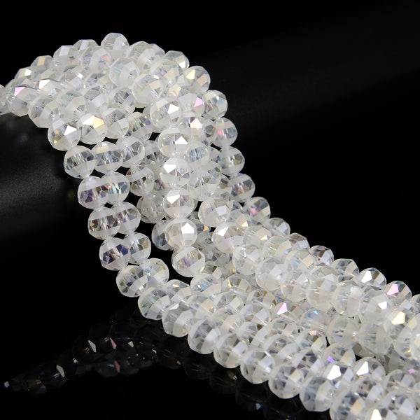 Clear AB Color Crystal Glass Matte Faceted Round Beads 8mm 10mm 12mm 15.5" Strand