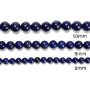 Lapis Lazuli Smooth Round Beads 6mm 8mm 10mm 12mm 15.5" Strand