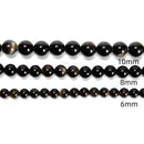 Gold Sheen Obsidian Smooth Round Beads 4mm 6mm 8mm 10mm 12mm 15.5" Strand