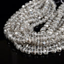 Smoky Gray Crystal Glass Matte Faceted Round Beads 8mm 10mm 12mm 15.5" Strand