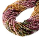 Natural Gradient Tourmaline Faceted Round Beads Size 4-5mm 15.5'' Strand