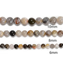 Bamboo Leaf Agate Smooth Round Beads 4mm 6mm 8mm 10mm 12mm 15.5" Strand