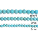 Blue Turquoise Smooth Round Beads 6mm 8mm 10mm 12mm 15.5" Strand