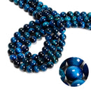 Blue Green Tiger's Eye Smooth Round Beads 4mm 6mm 8mm 10mm 12mm 15.5" Strand